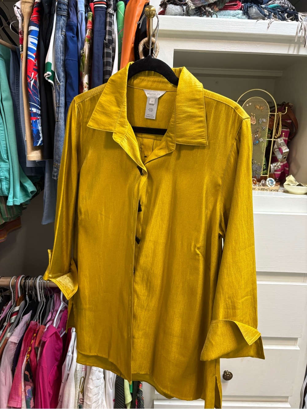 Multiples Women's Mustard Yellow Button-Front Shirt NWOT